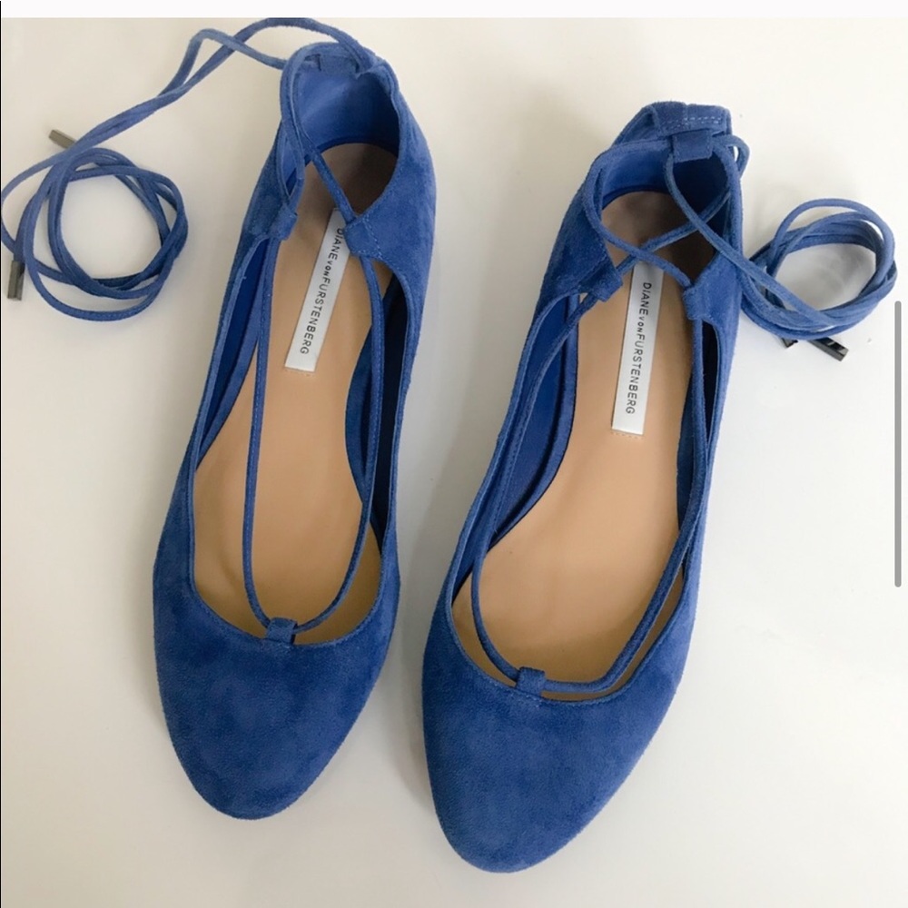 DVF Paris Lace-Up Flats Blue Riviera